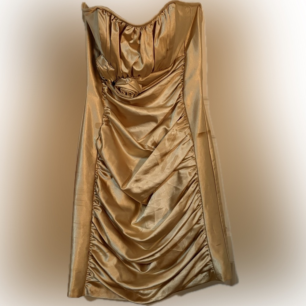 Jessica McClintock Gold Strapless Mini Dress – Size 8 ✨ Vintage Prom